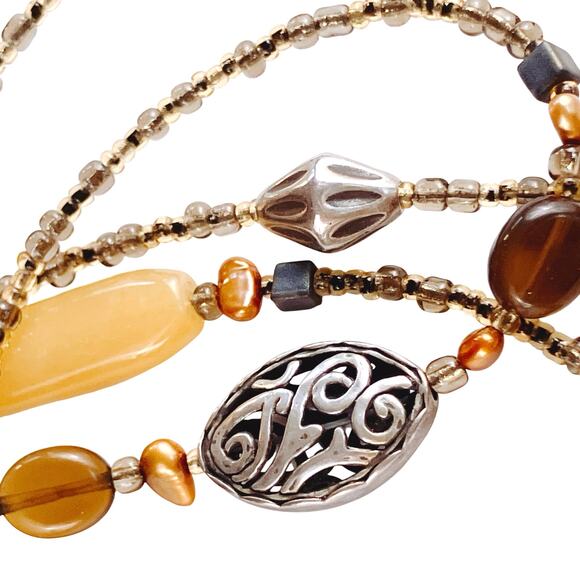 Signed Silpada N1928 60" Sterling Serpentine Bronze Pearl Glass Necklace Wrap - Picture 1 of 10
